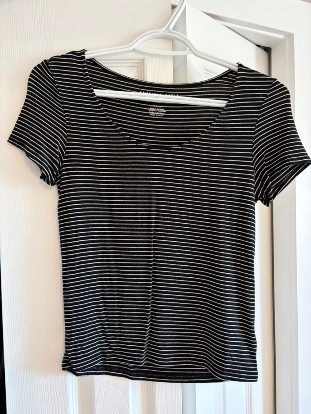 American Eagle Outfitters Black and White Striped Scoop Neck Tee